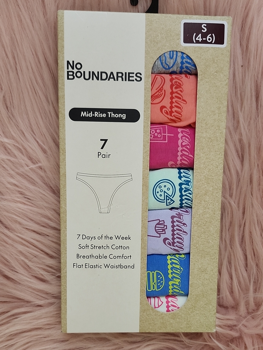 Brand New 7PR NO BOUNDARIES 7-DAYS OF THE WEEK MID-RISE THONG PANTIES-S